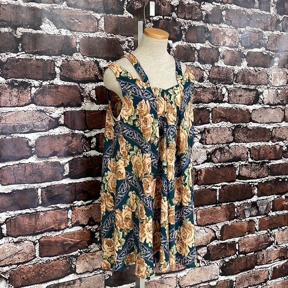 Umgee Dress Floral Cold Shoulder Green Brown Tan Size Small - Picture 14 of 15